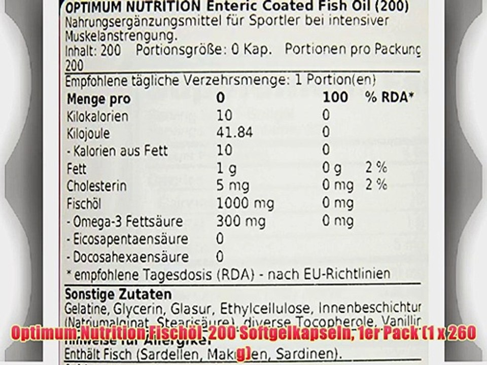 Optimum Nutrition Fisch?l  200 Softgelkapseln 1er Pack (1 x 260 g)