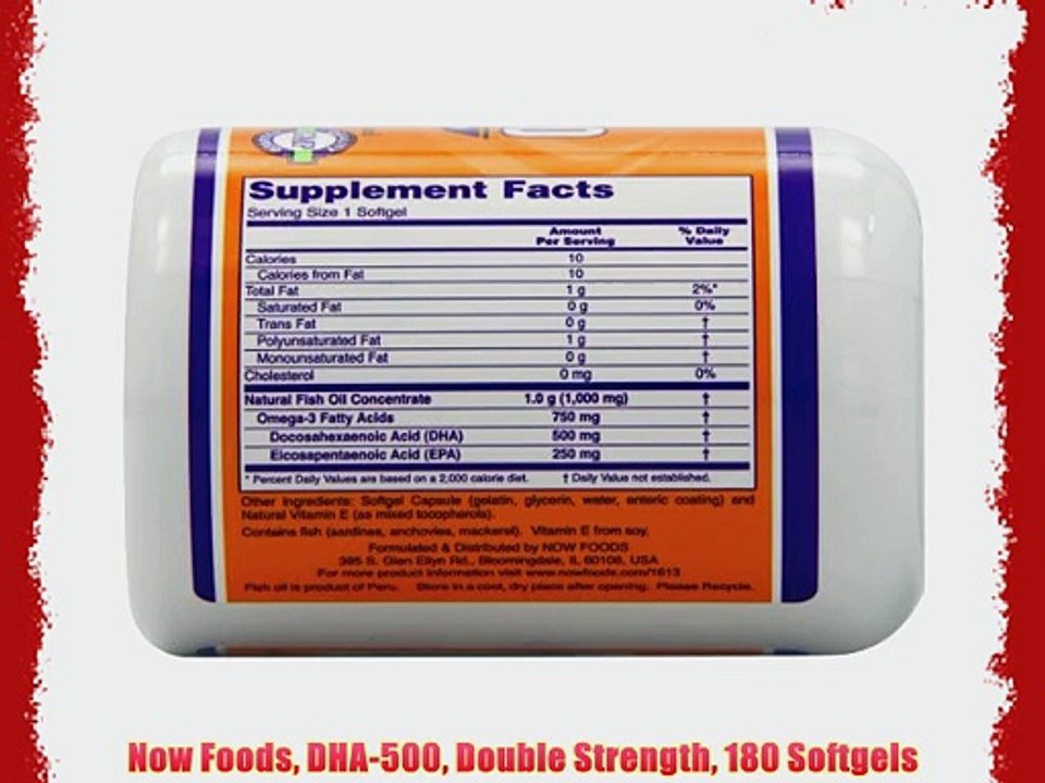 Now Foods DHA-500 Double Strength 180 Softgels