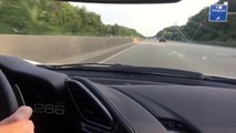 Ferrari 488 GTB driving at 341 kmh on a german freeway