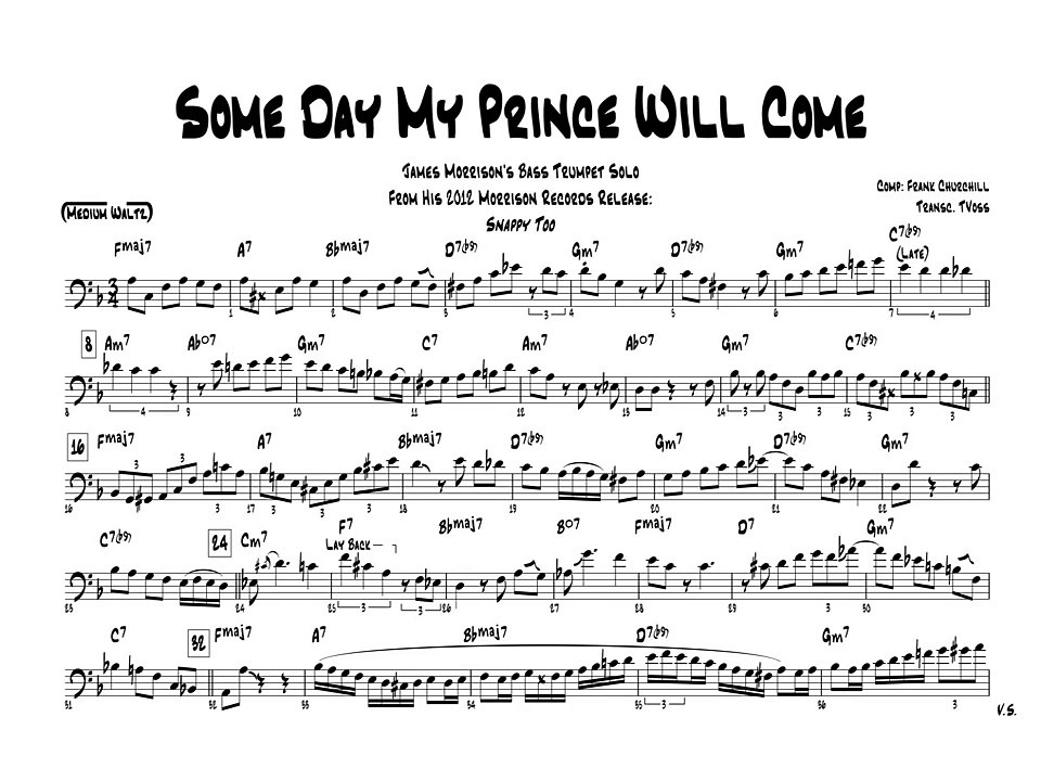 James Morrison: Some Day My Prince Will Come (Bass Trumpet Solo Transcription)