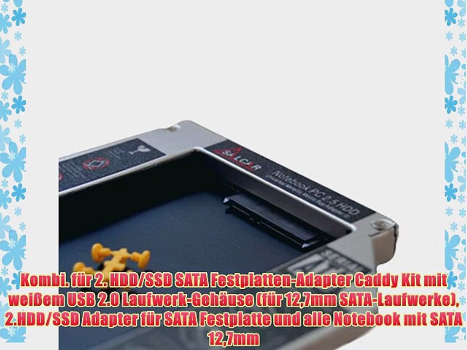 Kombi. f?r 2. HDD/SSD SATA Festplatten-Adapter Caddy Kit mit wei?em USB 2.0 Laufwerk-Geh?use