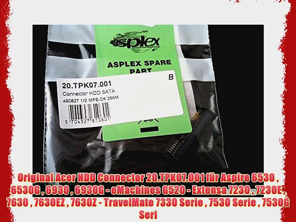 Original Acer HDD Connector 20.TPK07.001 f?r Aspire 6530  6530G  6930  6930G - eMachines G520