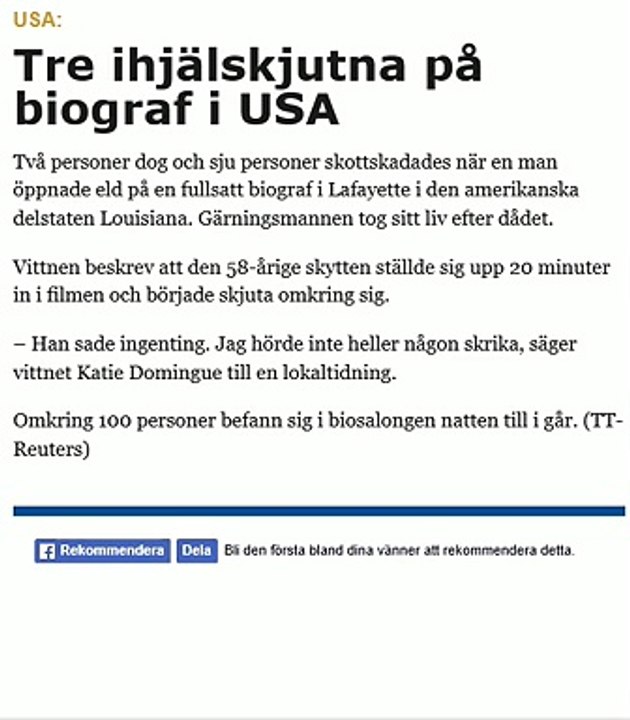 Tre ihjälskjutna på biograf i USA