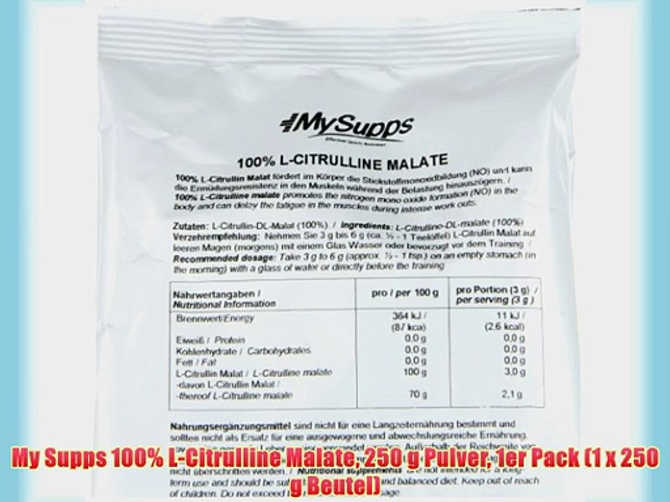 My Supps 100% L-Citrulline Malate 250 g Pulver 1er Pack (1 x 250 g Beutel)