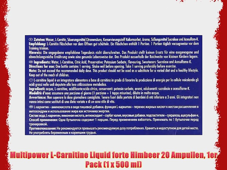 Multipower L-Carnitine Liquid forte Himbeer 20 Ampullen 1er Pack (1 x 500 ml)