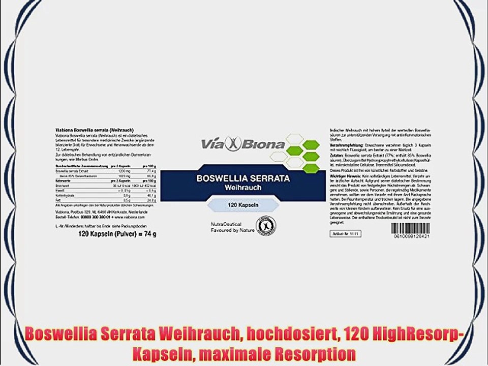 Boswellia Serrata Weihrauch hochdosiert 120 HighResorp-Kapseln maximale Resorption