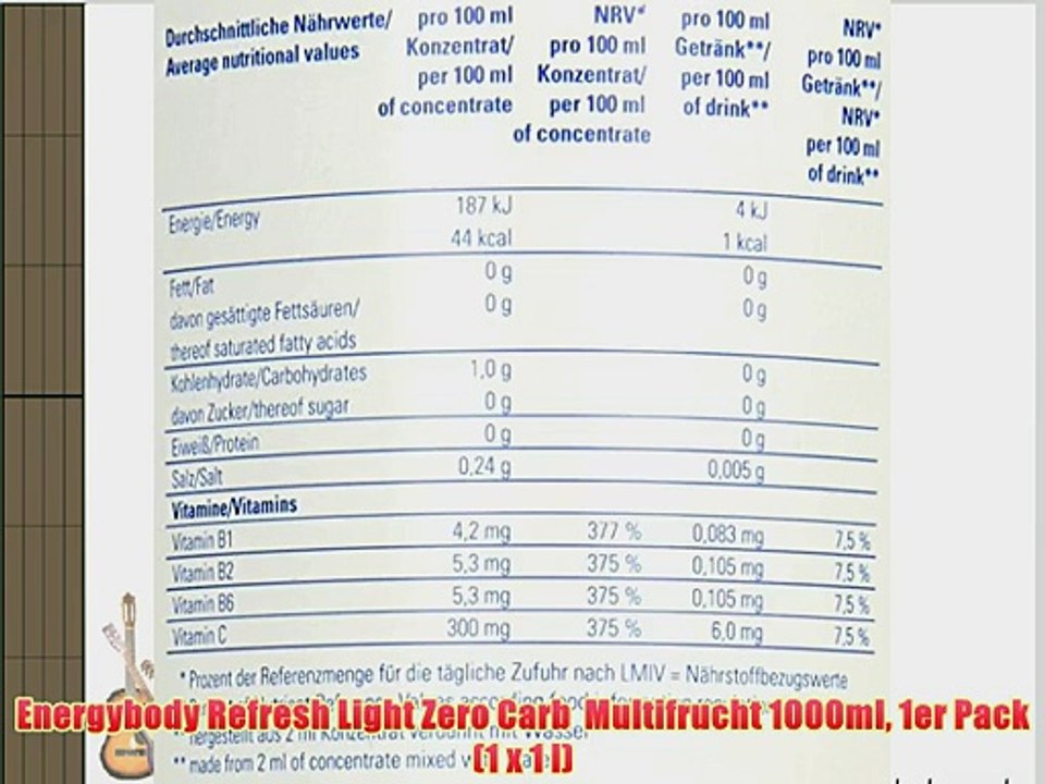 Energybody Refresh Light Zero Carb  Multifrucht 1000ml 1er Pack (1 x 1 l)