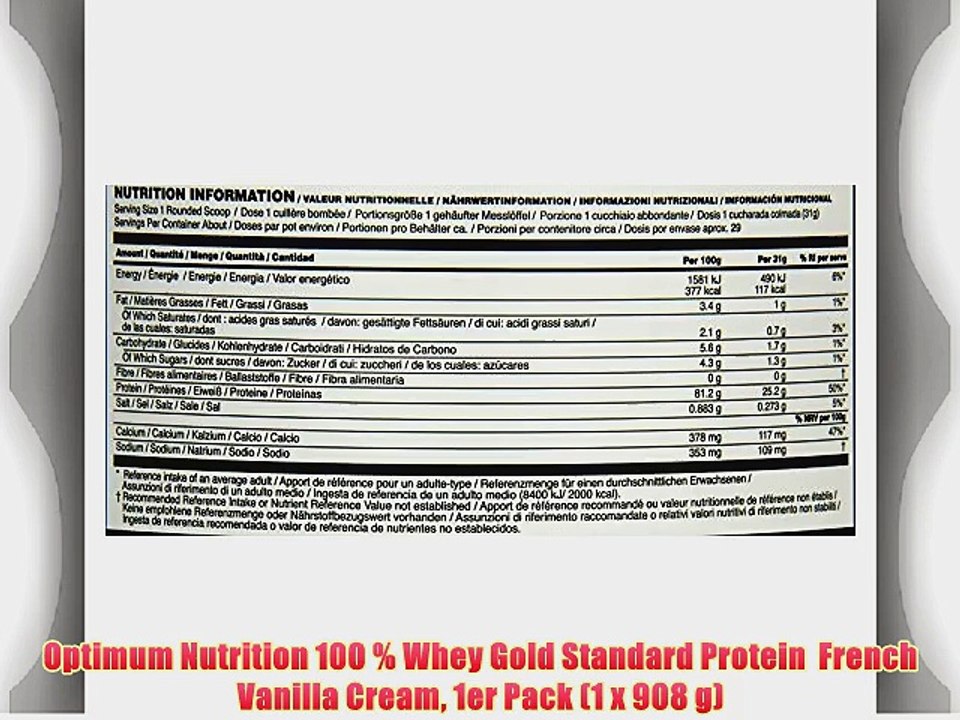 Optimum Nutrition 100 % Whey Gold Standard Protein  French Vanilla Cream 1er Pack (1 x 908