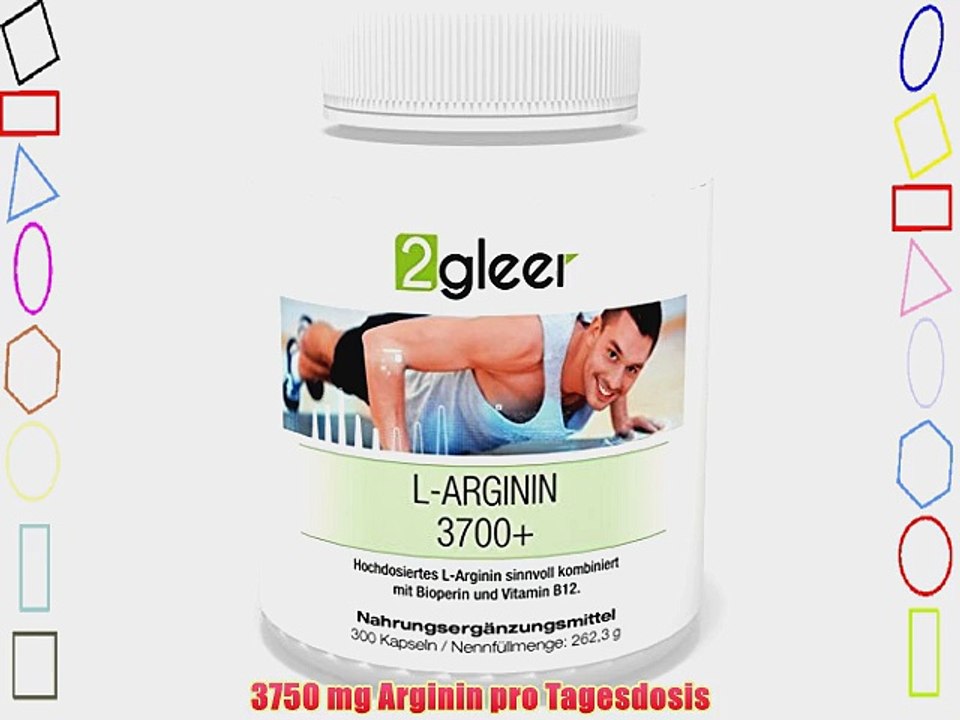 2gleer L-Arginin 3700 - Hochdosiertes reines Arginin Bioperin Vitamin B12 300 Kapseln 1er Pack