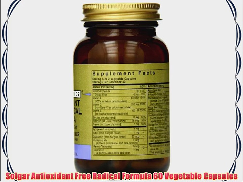 Solgar Antioxidant Free Radical Formula 60 Vegetable Capsules
