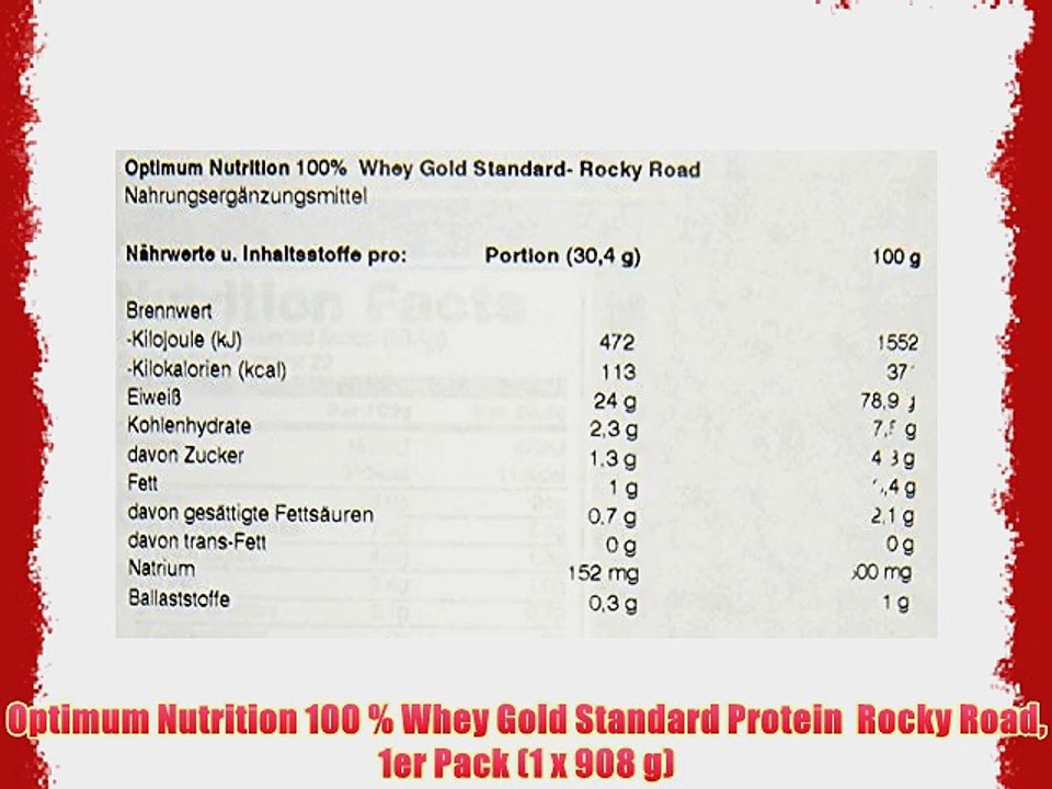 Optimum Nutrition 100 % Whey Gold Standard Protein  Rocky Road 1er Pack (1 x 908 g)
