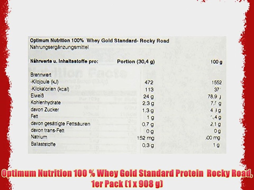 Optimum Nutrition 100 % Whey Gold Standard Protein  Rocky Road 1er Pack (1 x 908 g)