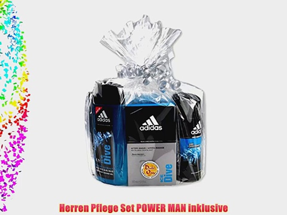 handverpacktes M?nnergeschenke Set Power Man mit Gillette Rasierer plus Adidas Aftershave und