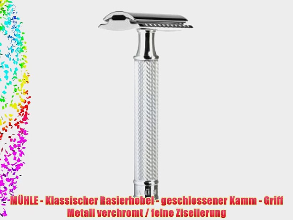 M?HLE - Klassischer Rasierhobel - geschlossener Kamm - Griff Metall verchromt / feine Ziselierung