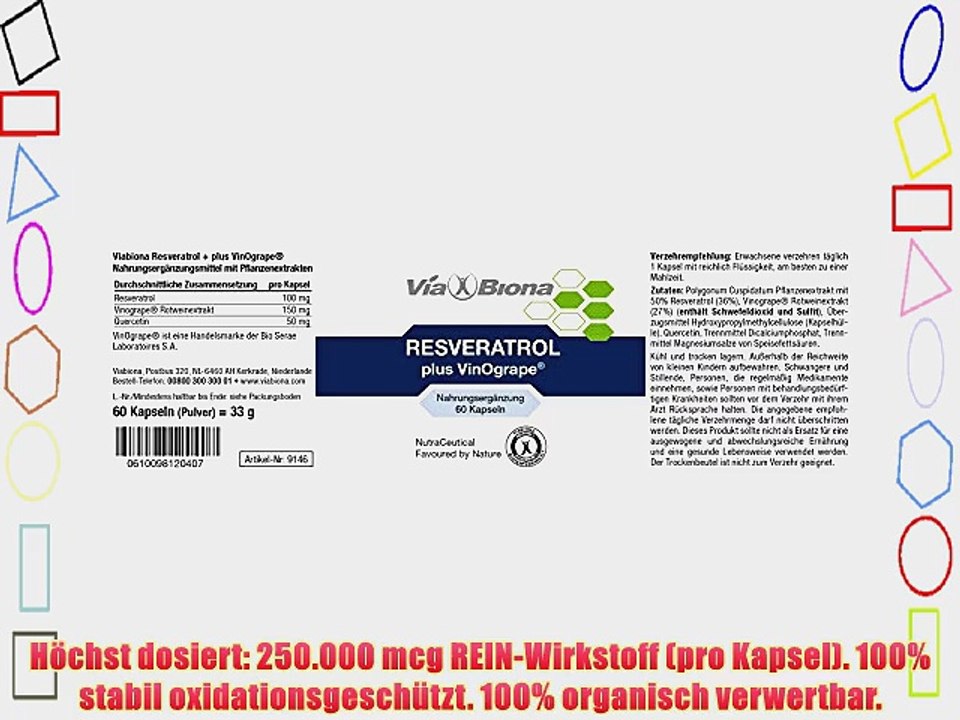 Patent. Resveratrol   VinOgrape? hochdosiert 60 vegetarische HighResorp-Kapseln 100% Resorption