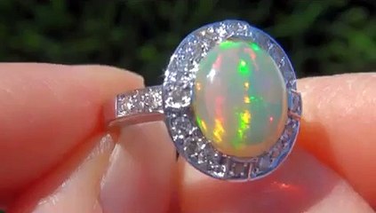 Rare Welo Mined Ethiopian Opal & Diamond Ring Solid Gold - AUCTION