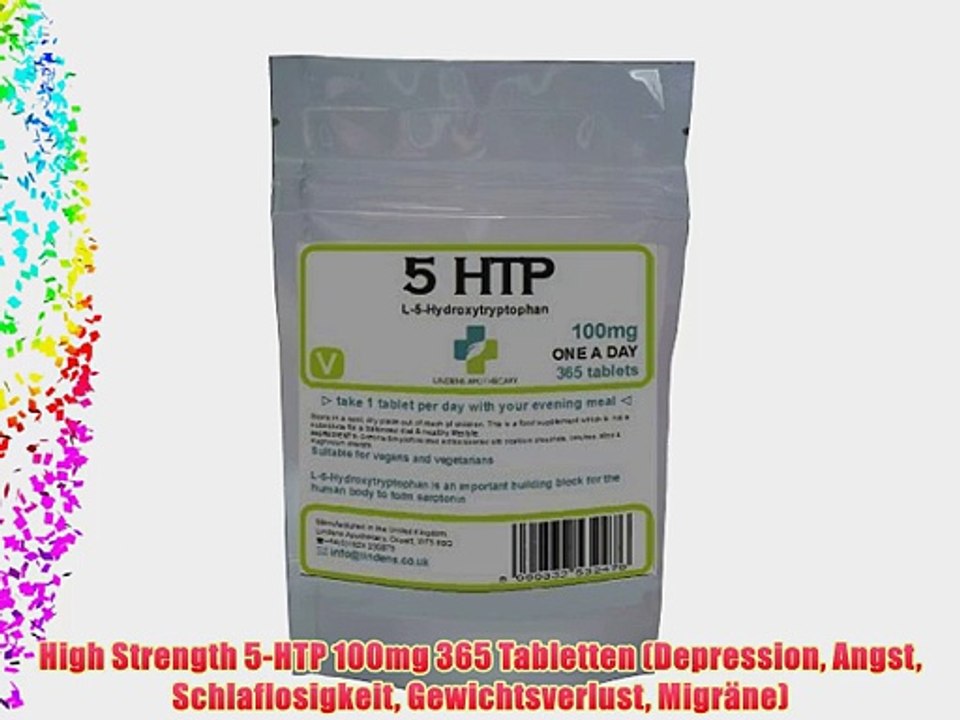 High Strength 5-HTP 100mg 365 Tabletten (Depression Angst Schlaflosigkeit Gewichtsverlust Migr?ne)
