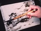 Sumi Landscape Painting on marbled rice paper