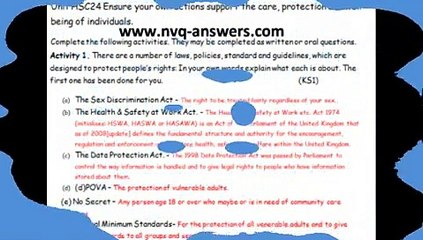 (QCF) NVQ Level 2 Health & Social Care Unit 24 Answers