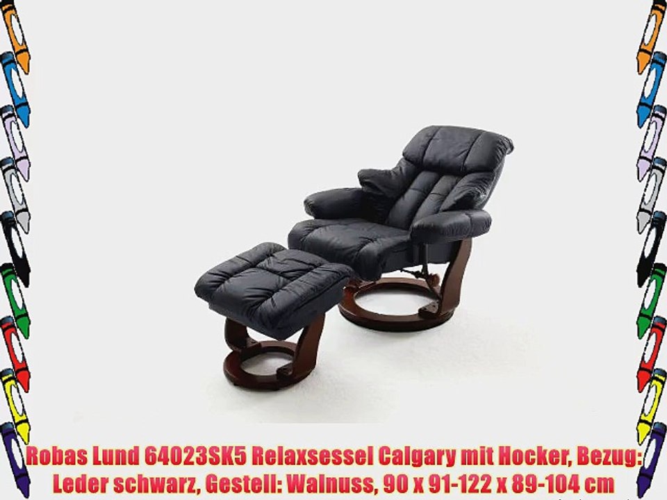 Robas Lund 64023SK5 Relaxsessel Calgary mit Hocker Bezug: Leder schwarz Gestell: Walnuss 90