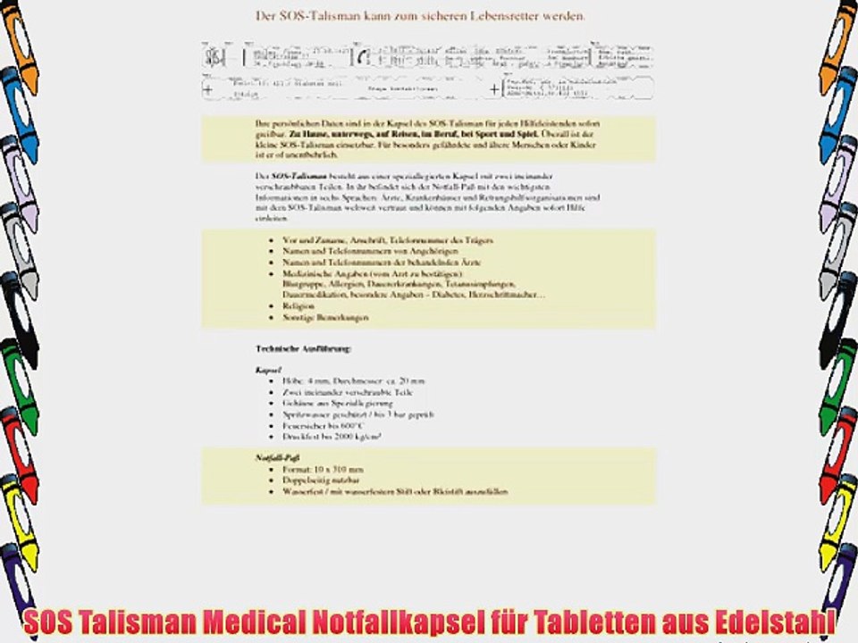 SOS Talisman Medical Notfallkapsel f?r Tabletten aus Edelstahl