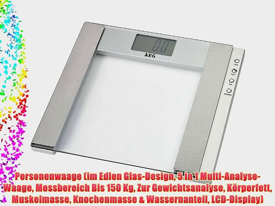 Personenwaage (im Edlen Glas-Design 5 in 1 Multi-Analyse-Waage Messbereich Bis 150 Kg Zur Gewichtsanalyse