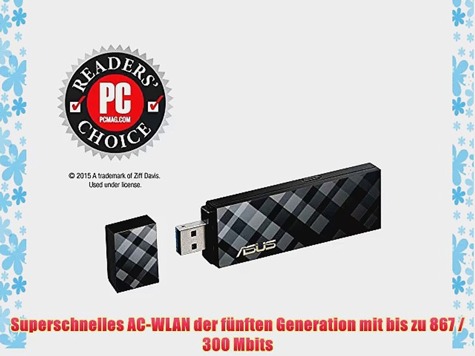 Asus USB-AC53 AC1200 Dual-Band USB WLAN Adapter AC-Speed bis 867 Mbit/s auf 5 GHz USB 2.0 WPS