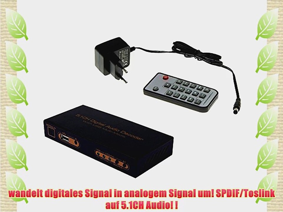 Digital Audio Konverter Toslink Koaxial auf 5.1CH AV Decoder Umwandler USB Port