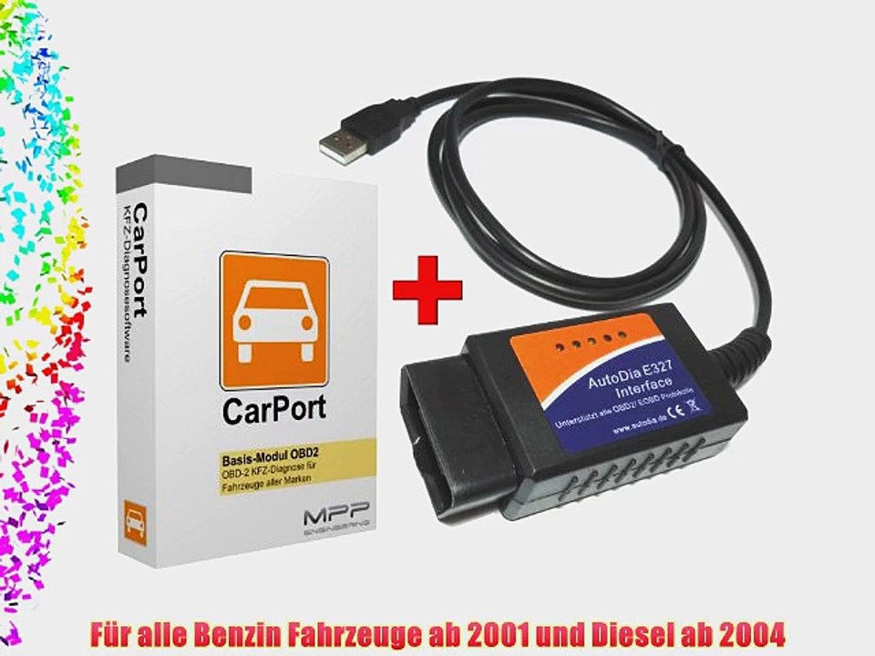 Autodia e327 mit carport software vollversion basis-modul obd2 usb diagnose interface obd2