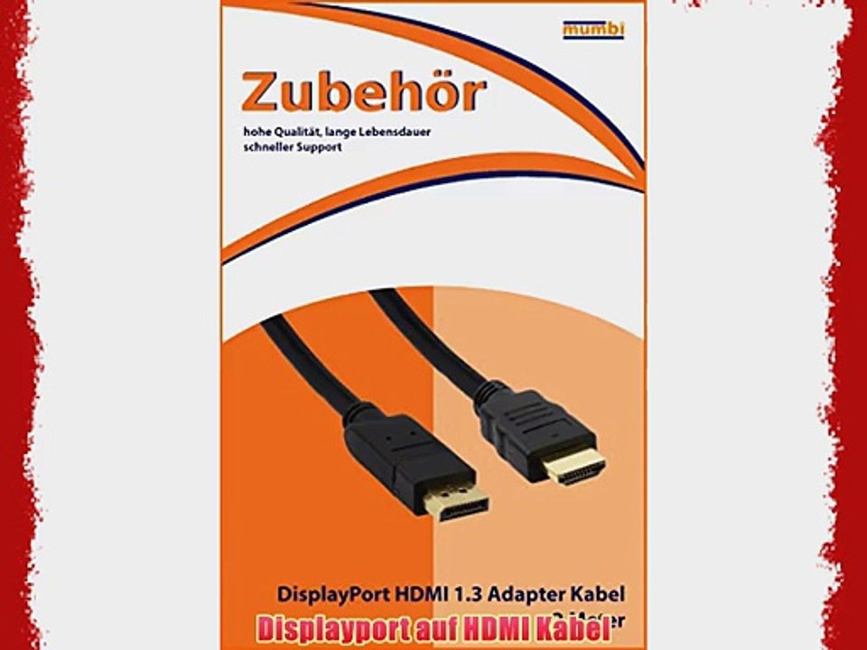 mumbi DisplayPort HDMI 1.3 Adapter Kabel vergoldet - 2 Meter