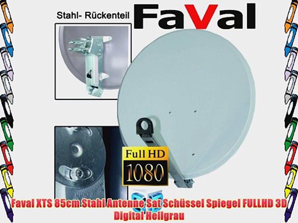 Faval XTS 85cm Stahl Antenne Sat Sch?ssel Spiegel FULLHD 3D Digital Hellgrau