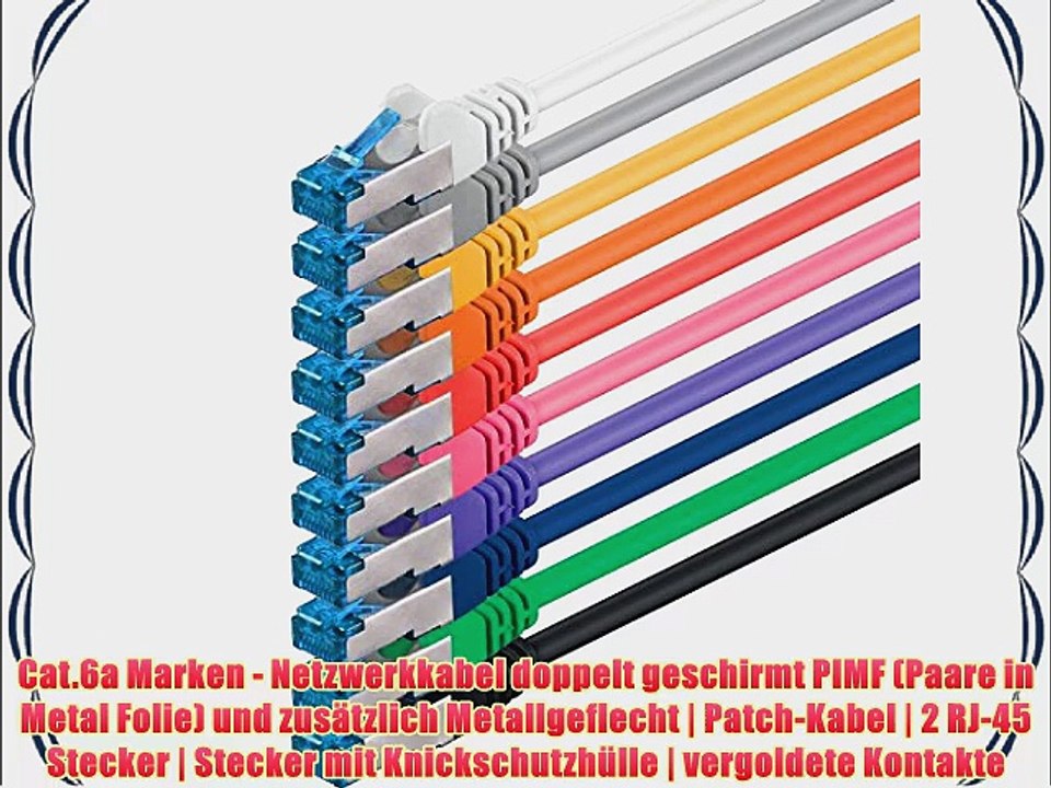 75m - CAT6a - Netzwerkkabel SET | 10 - Farben | CAT 6a | S-FTP | doppelt geschirmt - GHMT zertifiziert