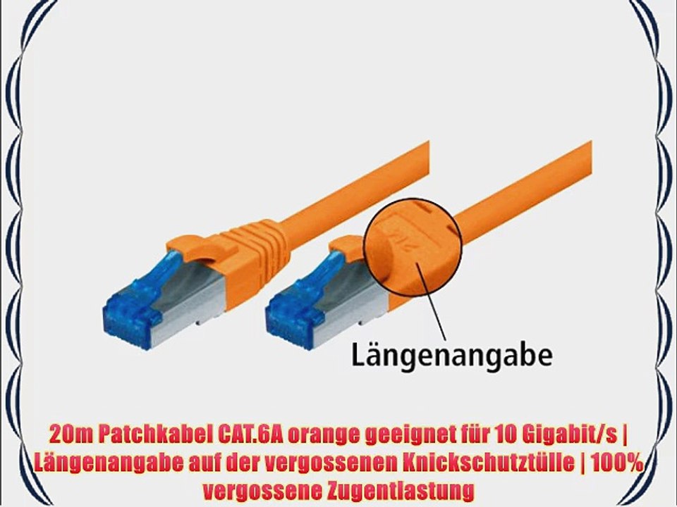 TPFNet 20m CAT.6A - CAT6A Premium Ethernet LAN Patchkabel SFTP DOPPELT GESCHIRMT 500MHz | Gigabit