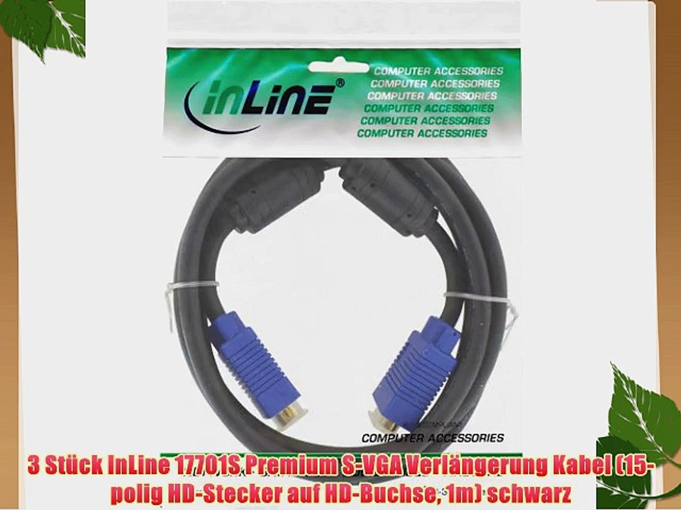 3 St?ck InLine 17701S Premium S-VGA Verl?ngerung Kabel (15-polig HD-Stecker auf HD-Buchse 1m)