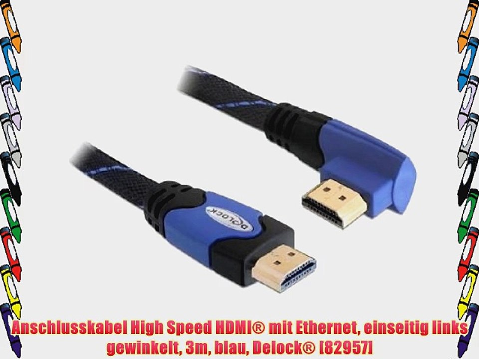 Anschlusskabel High Speed HDMI? mit Ethernet einseitig links gewinkelt 3m blau Delock? [82957]