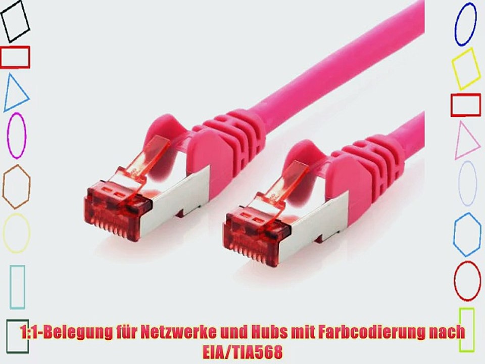 deleyCON CAT6 Patchkabel - S-FTP PIMF [15m] CAT.6 Netzwerkkabel / Ethernetcable [Magenta] doppelt