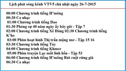 Lịch phát sóng kênh VTV5 chủ nhật ngày 26-7-2015