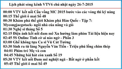Lịch phát sóng kênh VTV6 chủ nhật ngày 26-7-2015