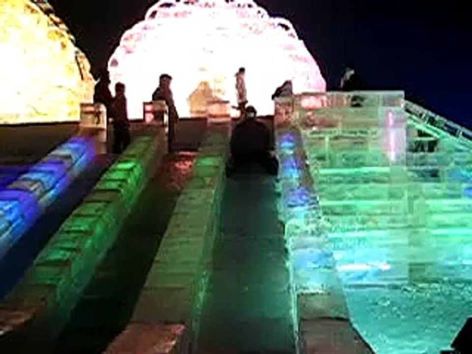 Sliding down ice slide