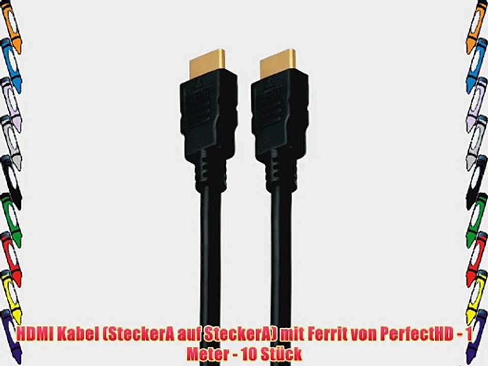 HDMI Kabel (SteckerA auf SteckerA) mit Ferrit von PerfectHD - 1 Meter - 10 St?ck