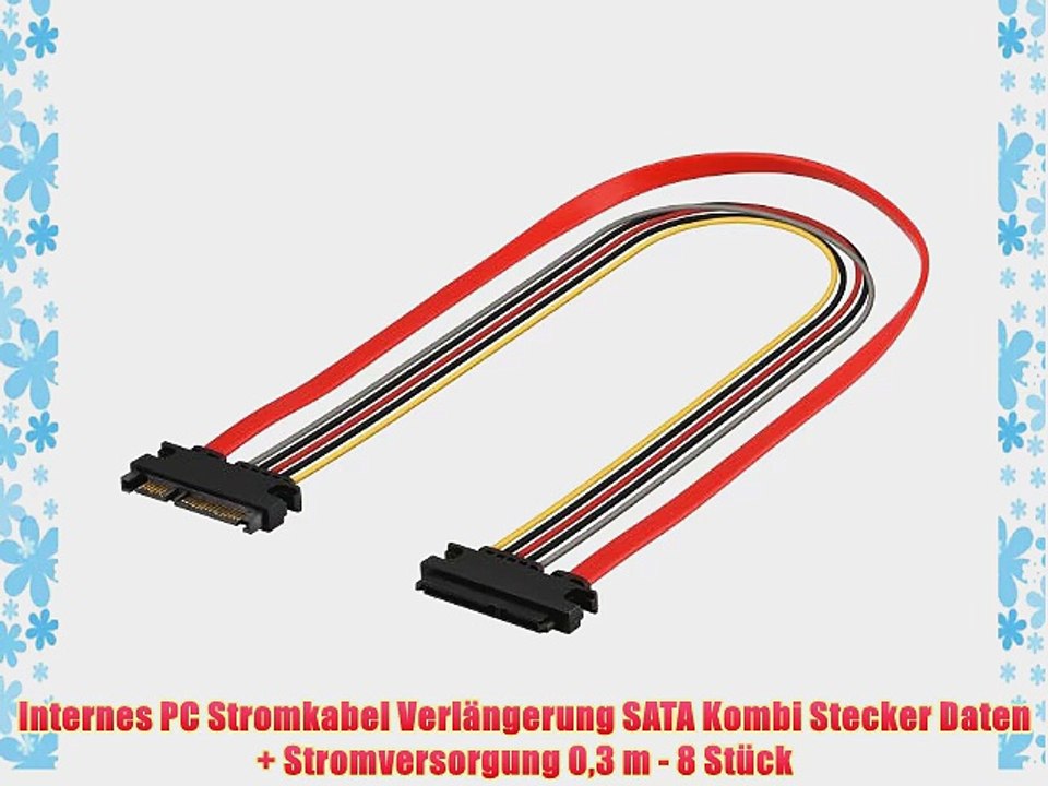 Internes PC Stromkabel Verl?ngerung SATA Kombi Stecker Daten   Stromversorgung 03 m - 8 St?ck