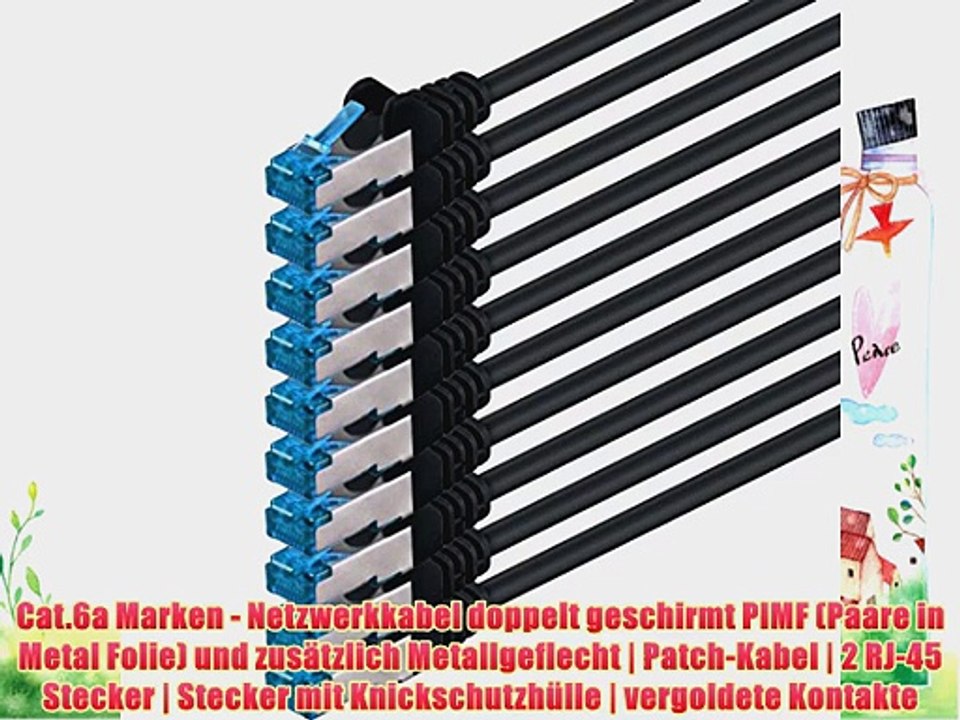 2m - CAT6a - Netzwerkkabel SET | schwarz - 10 St?ck | CAT 6a | S-FTP | doppelt geschirmt -