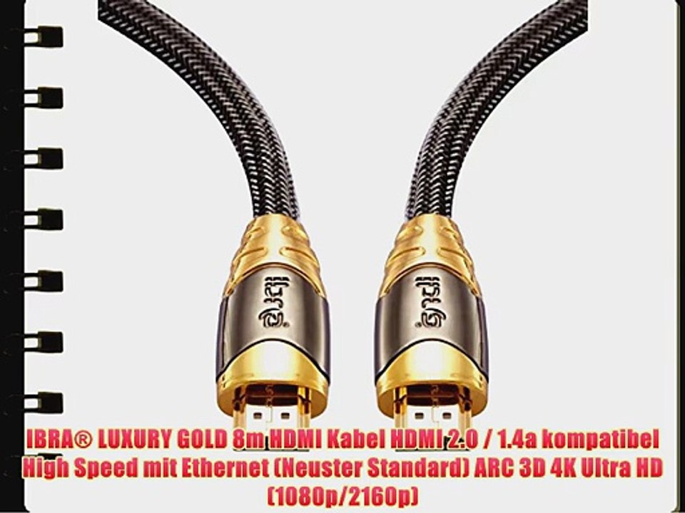 IBRA? LUXURY GOLD 8m HDMI Kabel HDMI 2.0 / 1.4a kompatibel High Speed mit Ethernet (Neuster