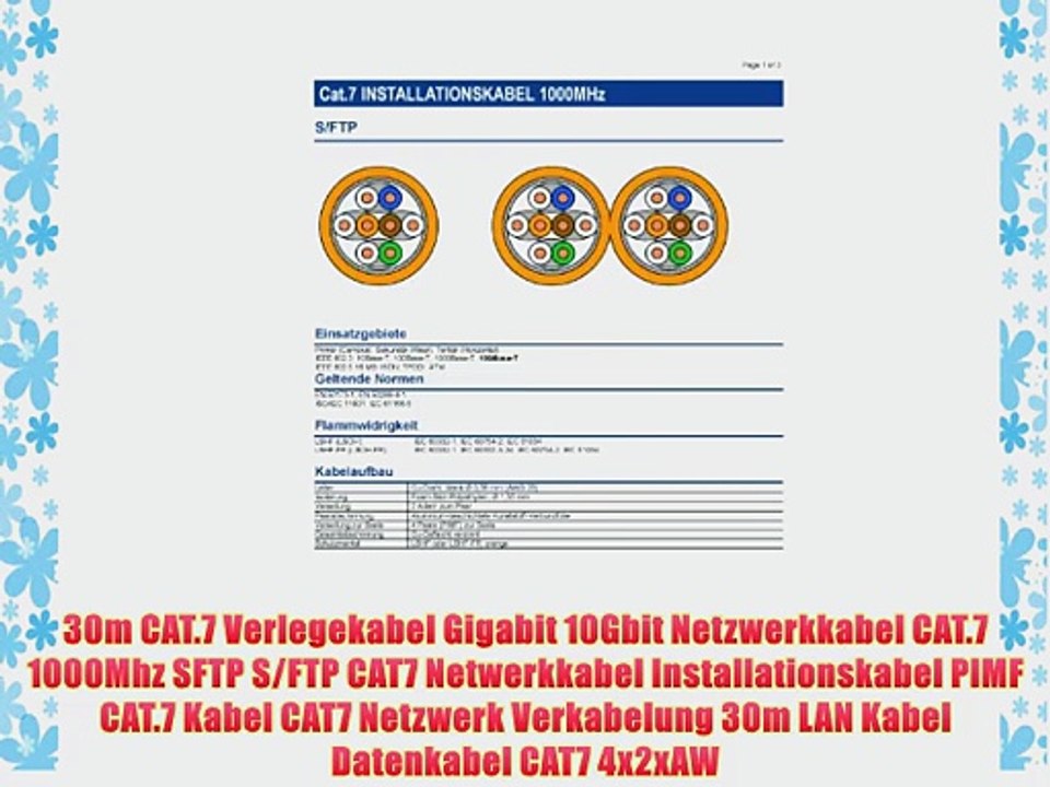 30m CAT.7 Verlegekabel Gigabit 10Gbit Netzwerkkabel CAT.7 1000Mhz SFTP S/FTP CAT7 Netwerkkabel