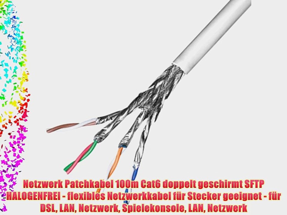 Netzwerk Patchkabel 100m Cat6 doppelt geschirmt SFTP HALOGENFREI - flexibles Netzwerkkabel
