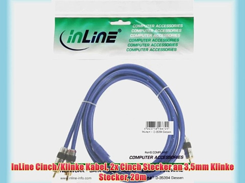 InLine Cinch/Klinke Kabel 2x Cinch Stecker an 35mm Klinke Stecker 20m