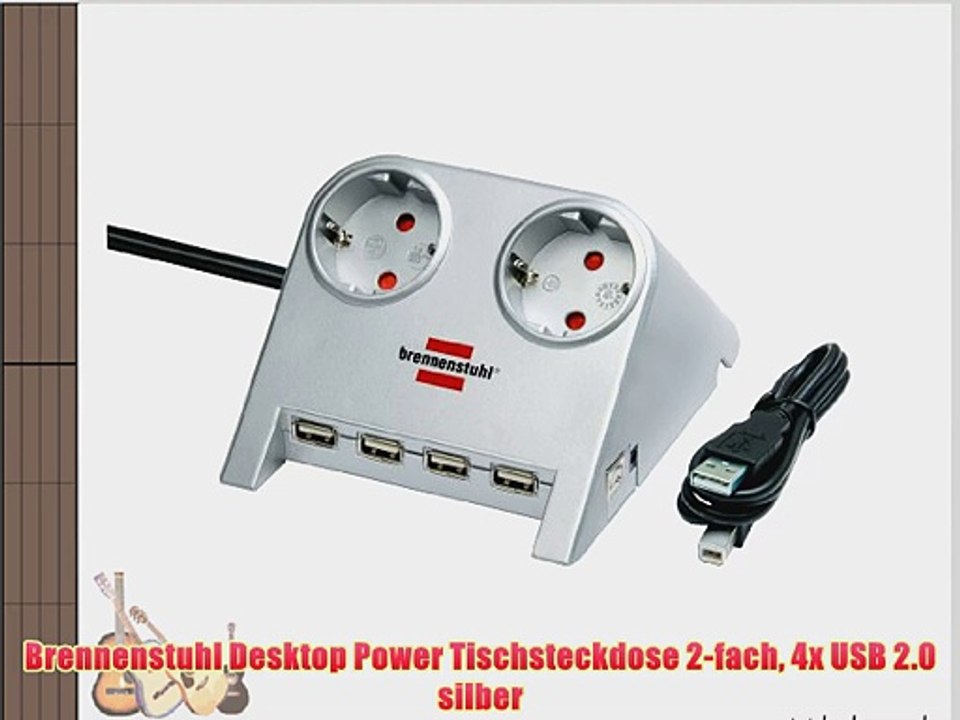 Brennenstuhl Desktop Power Tischsteckdose 2-fach 4x USB 2.0 silber