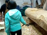 Carving a Tsimshian totem pole