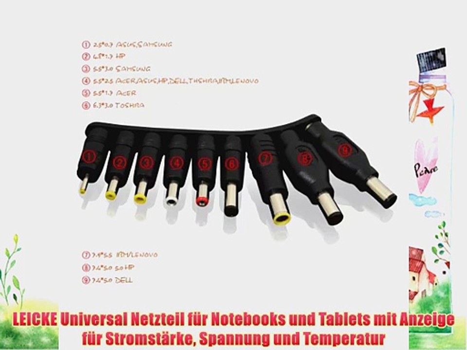 LEICKE Universal Netzteil f?r Notebooks und Tablets mit Anzeige f?r Stromst?rke Spannung und