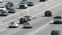Duck mom and ducklings crossing a freeway - Lucky animals and good drivers